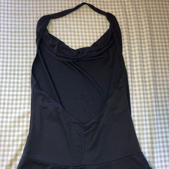 Black ruffle drop waist backless dress with halter cowl top, whimsigoth fairy - Picture 5 of 7